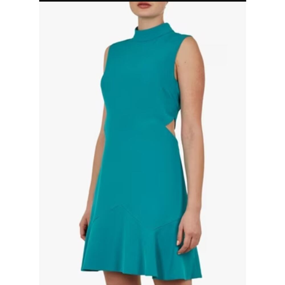 TED BAKER Size 4 Women’s Cormier Turquoise Cut Out Fluted Shift Dress NEW Blue